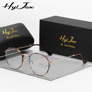 HyJex literary anti-blue flat glasses metal frame glasses frame oval flat glasses