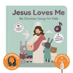 Cali's Books Jesus Loves Me USB Rechargeable Interactive Book with Headphone Option Six Christian Songs