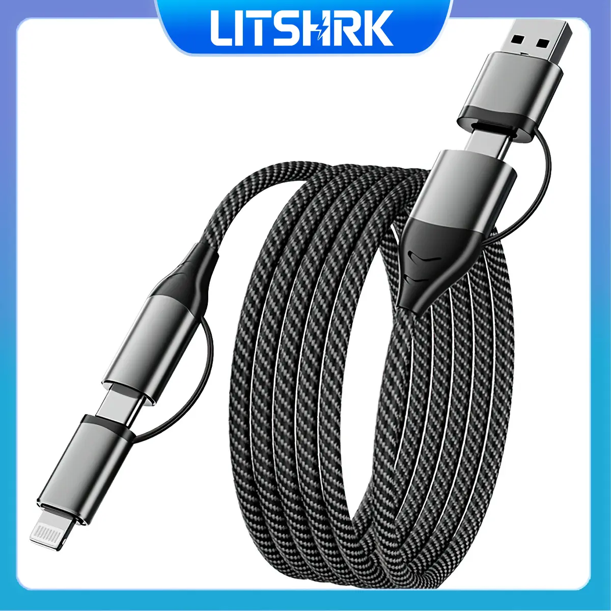 1M 4-in-1 Magnetic Fast Charging USB Cable - 200W/100W Mobile Charger, Type-C Connector, Wired Port - Compatible with iPhone 17/16/15/14 Series, iPad Pro/Air, MacBook