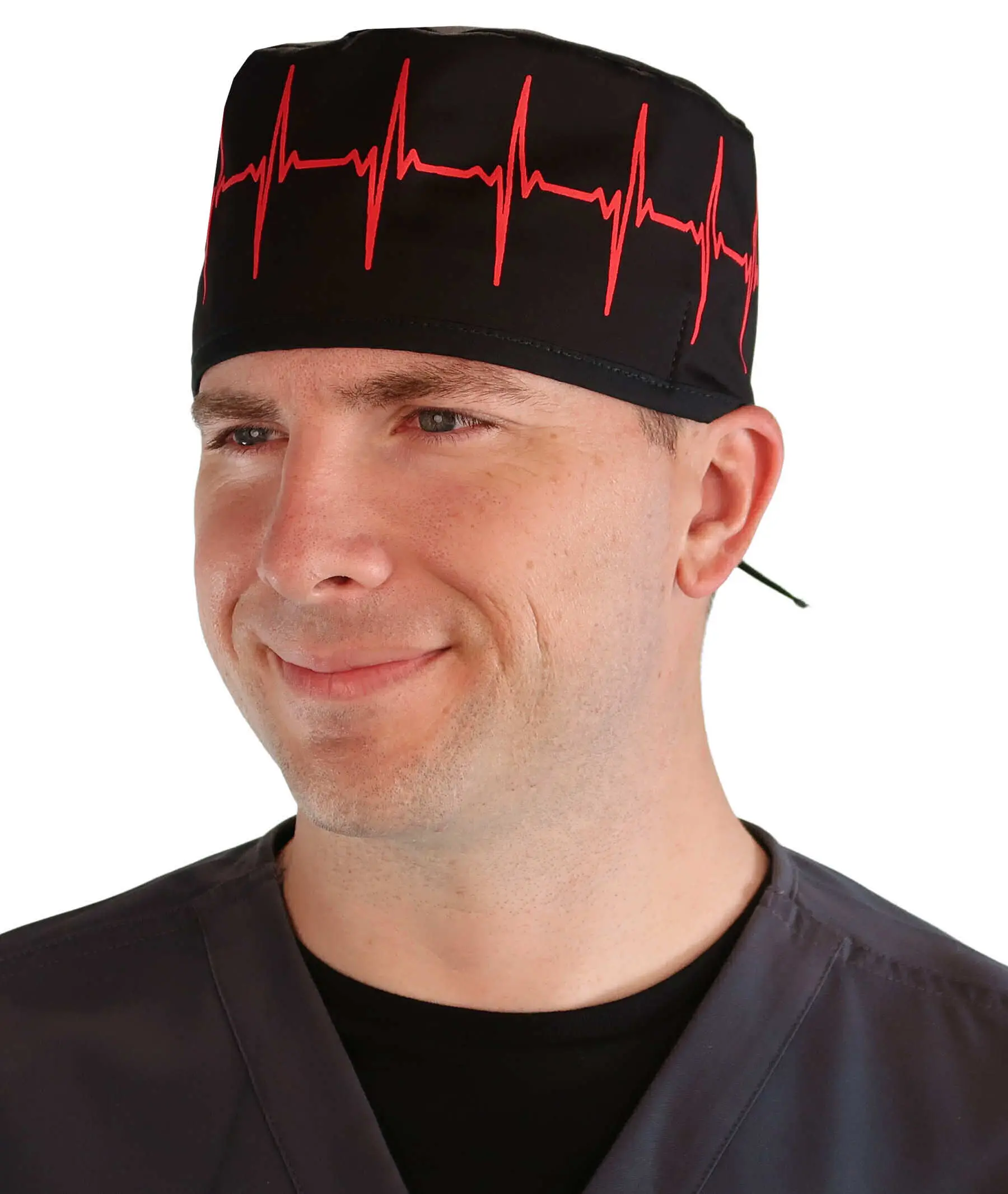 Classic Surgical Scrub Cap - Red EKG (Heartbeat) on Black Classic Surgical Scrub Cap - Red EKG (Heartbeat) on Black