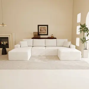 【Memorial Day Gift】 2 or 3 Package Shipping NMXVXMN 132"Cloud Sectional Boneless Couch withChaise & Ottoman, U/L-Shape Plush Corduroy VelvetModern Modular Sofa with Deep Seat, Upholstered Couches for Living Room Bedroom, No Assembly Required outdoorfun