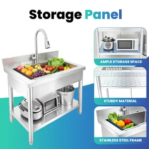 31.5inch Stainless Steel Utility Sink, 31.5" × 19.69" × 23.23"Freestanding Sink with Cold and Hot Water Faucet,Hoses and Drain Kit, for Kitchens, Bathrooms, Garage, Laundry Room