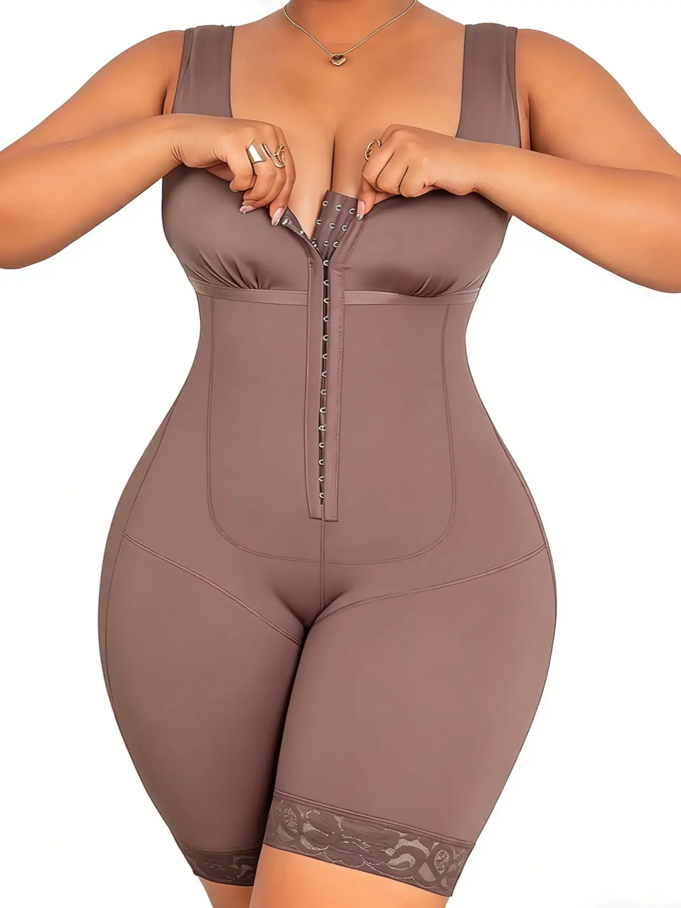 1 Count Women's Butt Enhancing Abdomen Smoothing Comfort Shapewear Wiht Open Crotch Closure, Fajas, Colombian Shapewear, Solid Color Lace Trim Slim Fit Curves Bodysuit, Adjustable Hooks Full Compressing Body Shaper, Ideal For Party, Sport, Yoga