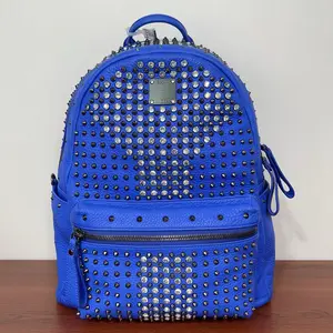 Pre-owned leather Backpacks MCM Blue Visetos Studded Colorblock Stark Brock large Backpack qiqimq091