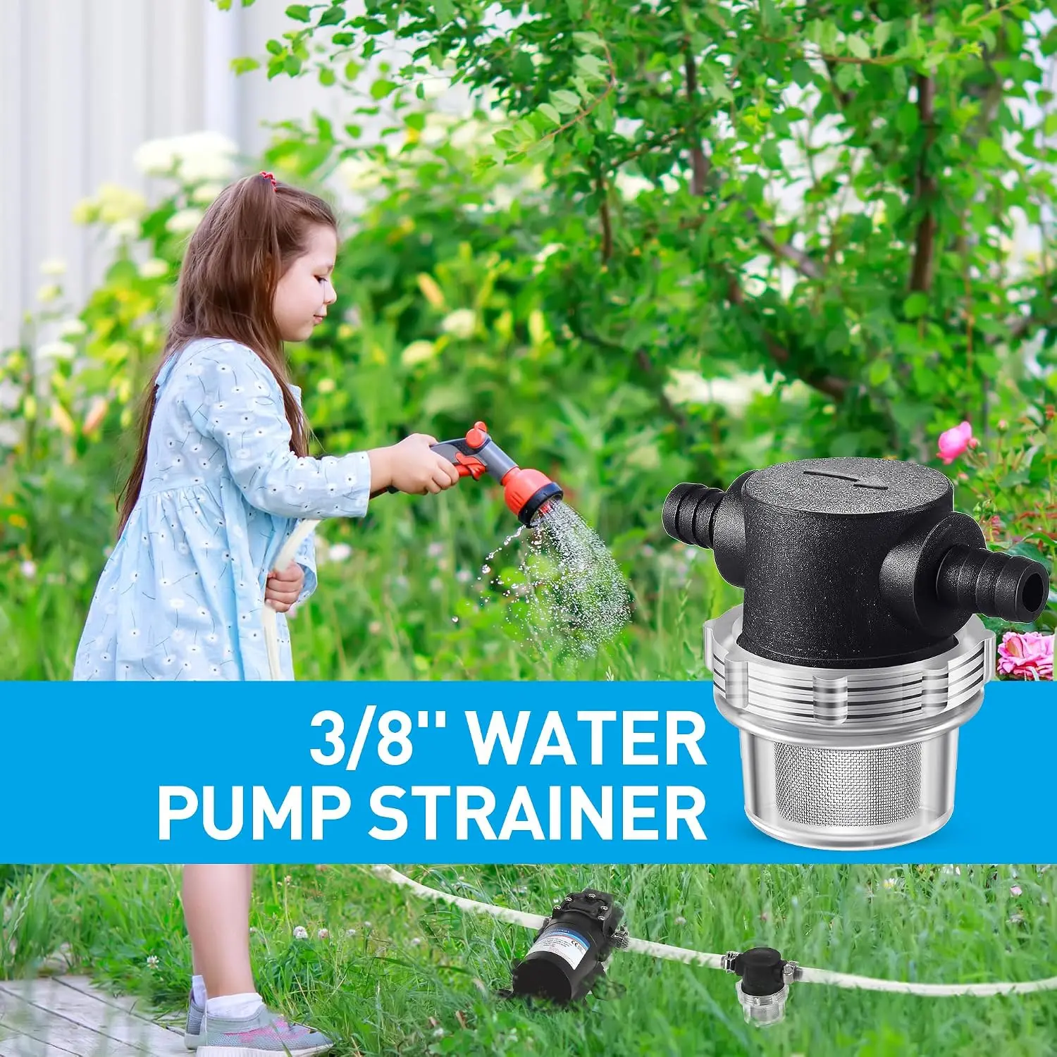 1 Piece Inline Twist-On Water Pump Strainer, 3/8 ID Hose Barb Mesh Filter Screen, 12V DC Pump Accessory for RV, Marine Boat Plumbing & Lawn Sprayer Use