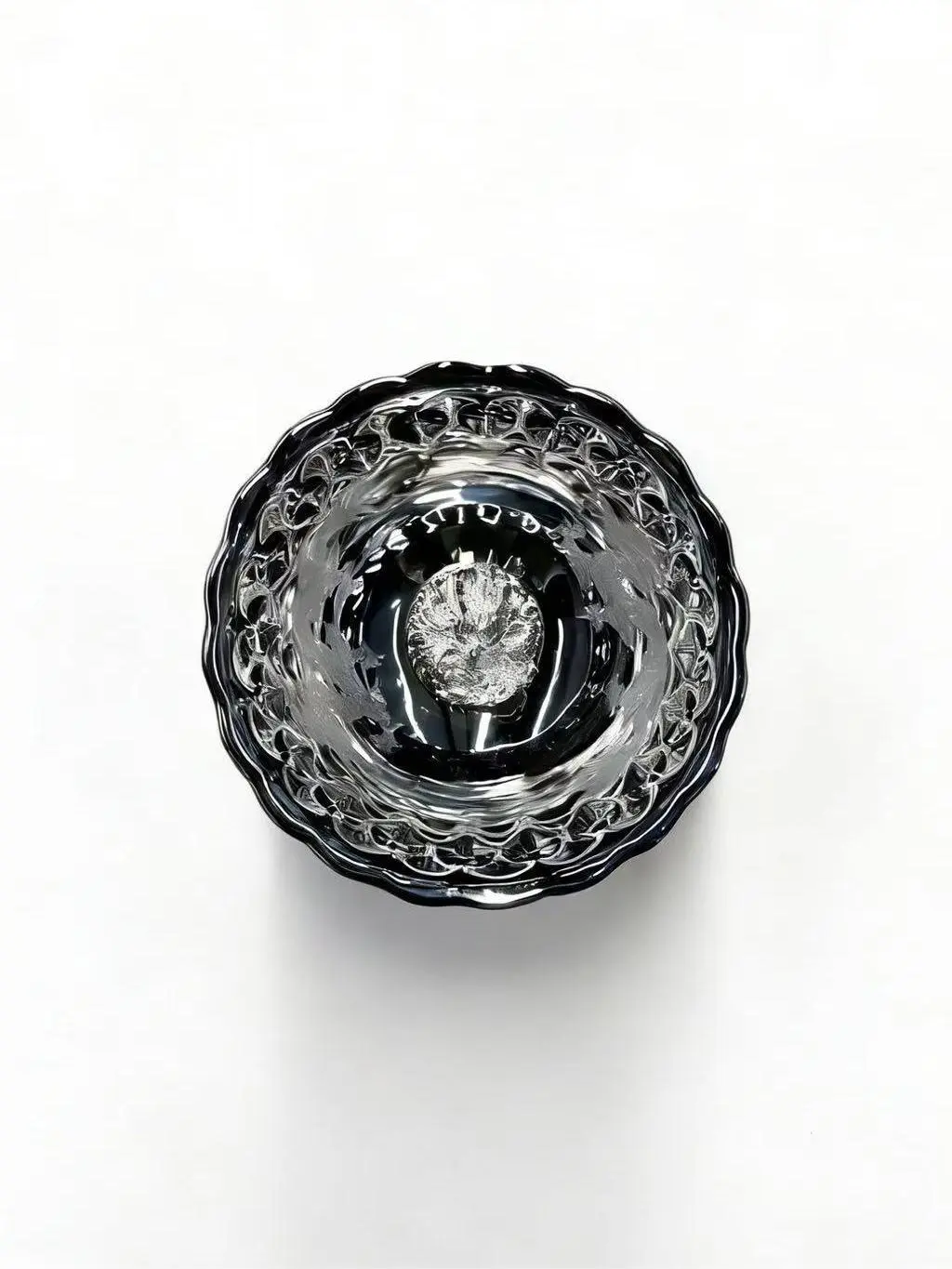 Silver Dragon Jianzhan with White Dragon Motif & Silver Dragon Base | Artisan Glass Vessel, Chinese culture,High-temperature firing,Handcrafted ceramic cup,Wine Glass,  Kung Fu Cup - Metallic Blue & White Artware