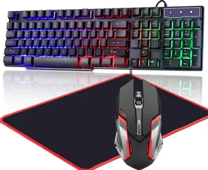 RGB Gaming Keyboard and Colorful  Combo,USB Wired LED Backlight,Letter Glow,Mechanical Feeling for Laptop PC Computer  and Work