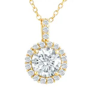 1 1/4Ct Halo Diamond Moissanite Pendant Necklace 18" 14k Yellow Gold (1/3" tall)