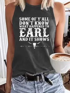 Vintage Western Letter Printed Sleeveless Tank Top, Casual Round Neck Summer Vest, Comfortable and Breathable Women's Clothing S-Xxl