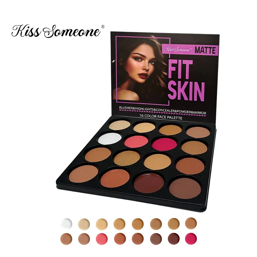 16 Colors Blush Contour Highlighter Makeup Palette, Matte Face Blush Powder, Bright Shimmer Bronzer, Professional Facial Beauty Makeup Set, Contouring Palette, Glow Palette, Bronzed Glow Up