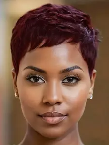 150% Denisty pixie cut glueless human hair wigs short burgundy natural black color straight layered pixie wig for women daily party cosplay use wig machine made