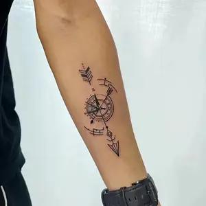 6 Large Herbal Tattoo Stickers, Including 1 Mexican Style Font Element and 5 Random Designs, Lasts 7-15 Days, Suitable for Those Who Don't Want Tattoos