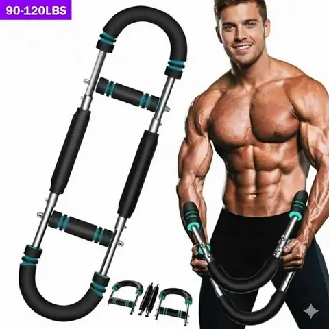 Adjustable Sturdy Military-Grade Steel Power Twister Bar - Adjustable Gym Machine with Non-Slip Grips, Office Pump, Targets 6 Muscle Groups, Chest/Back Resistance Training, Compact Portable Home Gear for Men, 90-120lbs, Included Portable Backpack