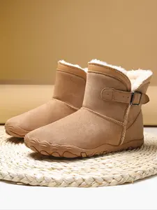 Winter Snow Boots Unisex Short Boot Lined Warm Inner Rubber Anti-Slip Sole Thick Cotton Shoes, Men Women Cold Weather Footwear, Slip Resistant Boots