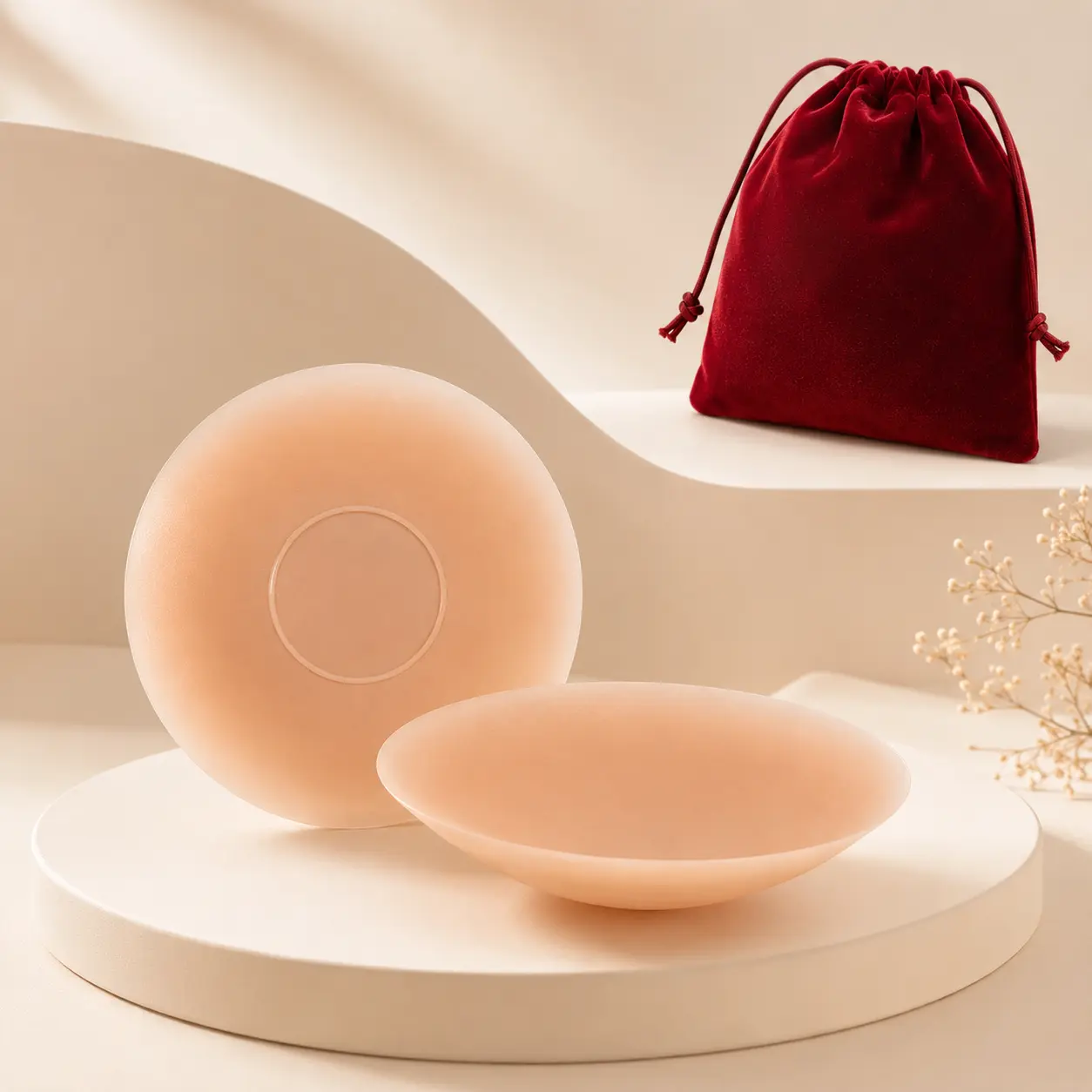 Nipple Covers for Women, Reusable Silicone Nipple Covers, Invisible Seamless Sticky Pasties, Waterproof & Sweatproof, Travel Case Included Beige Accessory