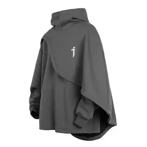 Autumn functional wind heavy turtleneck cape sweater men's and women's hooded fake two-piece cape jacket