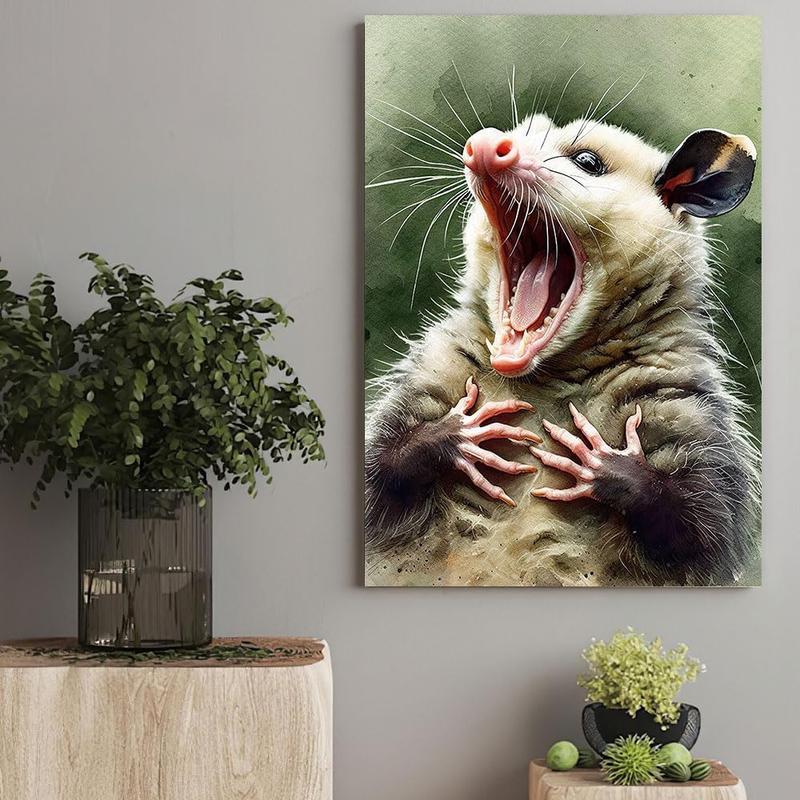 Decorlion Shabby Chic Opossum Poster Canvas Wall Art Funny Animal Humor Artwork for Quirky Home Decor Lovers