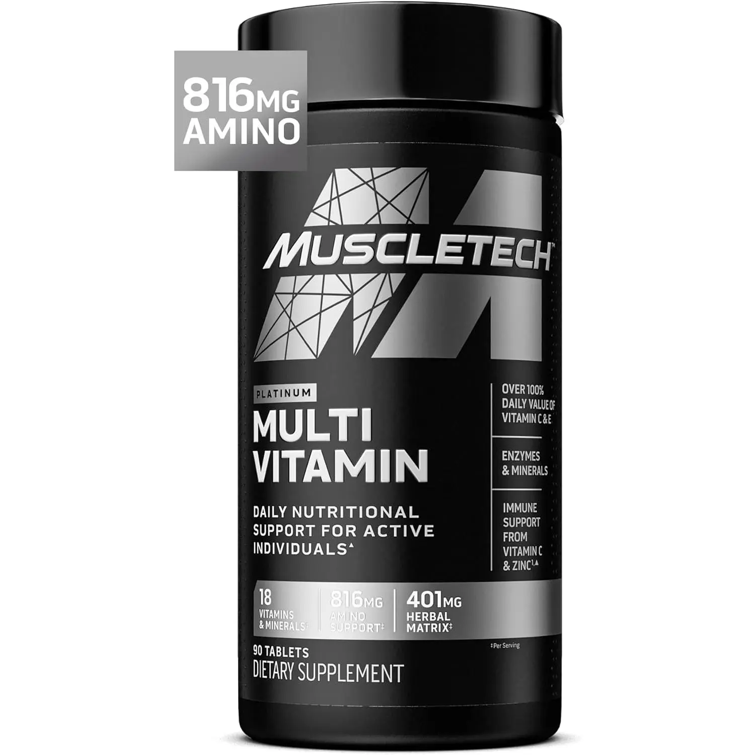 Platinum Multivitamins for Men and Women with 18 Vitamins and Minerals Vitamin A C D E B6 B12 and Zinc for Immune Support Muscle Recovery Daily Workout Support Active Lifestyle Supplement for Athletes 90 Capsules