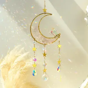 Moon Suncatcher Crystal Prism, Sparkling Star & Moon Sun Catchers Crystal Rainbow Maker Window Hanging Ornament Garden Decorations for Home Party Indoor Outdoor Decor
