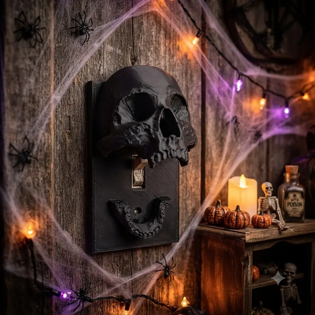 1pc Plastic Skull-Shape Gothic Horror Light Switch Decorative Panel, Screw-Fit Personalized Indoor Prop for Living Room Halloween Party, Compatible with Standard-Size Single Switches