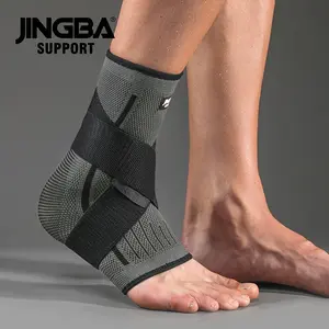 Jingba Support Ankle Brace - Adjustable Compression Wrap for Running, Hiking & Basketball, Breathable Nylon with Secure Straps, Black & Gray