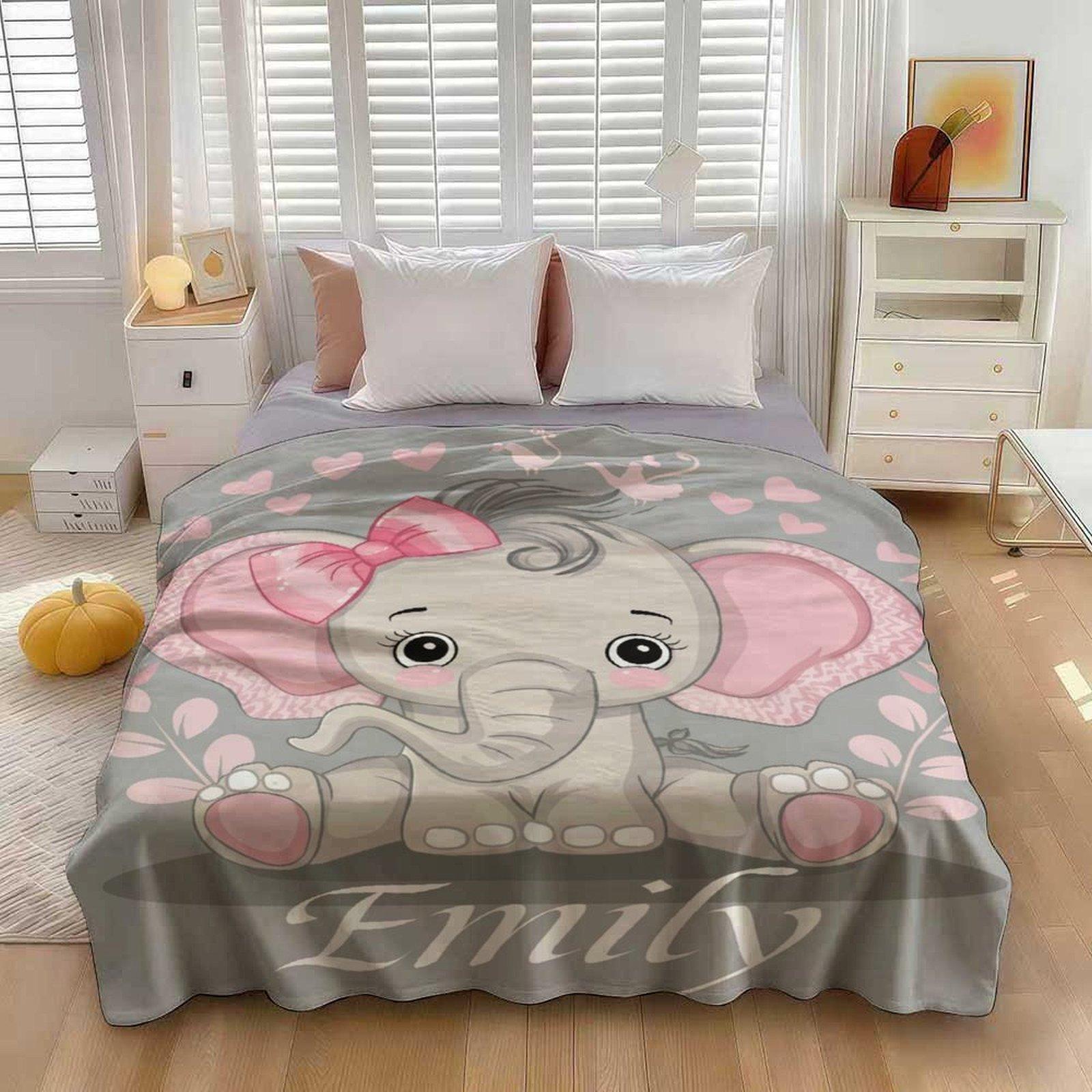 Custom Name Cute Elephant  Blanket ,Personalized Name Gift ,Suit for The Sofa, Bed, Travel, Camping, Living Room, Office, Chair，Gifts for Family or Child  ,Friend , Send your custom text via shop chat to personalize