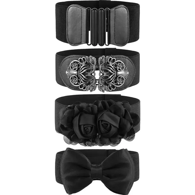 4pcs Women'S Vintage Waist Retro Elastic Waist Belts, Stretchy Cinch Belts for Jeans, Dresses, And Shirts，Great For Birthday Gifts, Party, Wedding Anniversary beach essentials