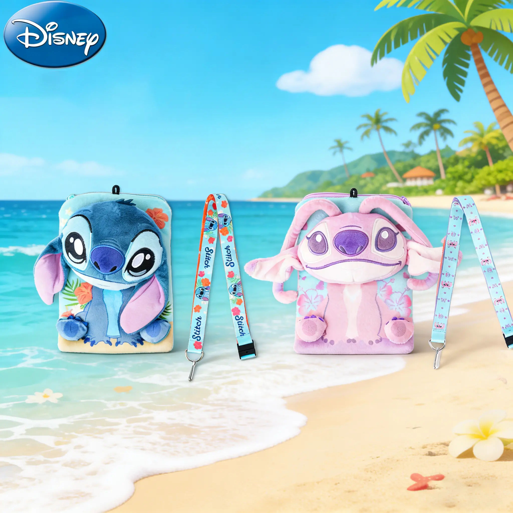 1PC Disney Stitch Angel Plush Card Holder Officially Licensed Adorable Alien Collectible Anime Peripheral Portable Novelty Travel Document Phone Passport ID Card Case Lanyard Bag Daily Accessory Gift
