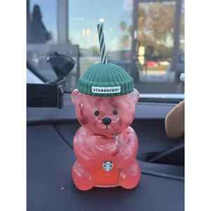 Starbucks 2026 Barista Bear Cup Limited Edition Glass Cup Xmas Gift 503 ml R Green Tumbler with Straw
