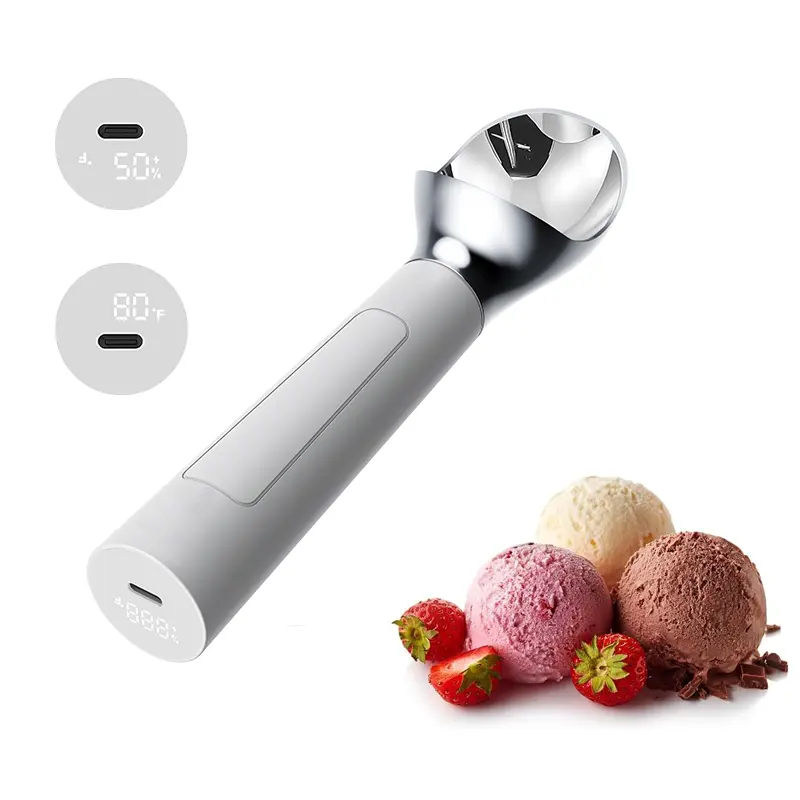 Handheld Rechargeable Electric Heated Ice Cream Scoop Utensil - 158°F Heating, LED Display, IP67 Waterproof, Easy To Clean, Food Grade Materials, Portable Kitchen Appliance for Hard Ice Cream, Utensils