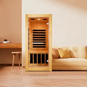 Far Infrared Sauna for Home, 1 Person Indoor Home Sauna Low Emf, Canadian Hemlock Wooden Dry Saunas Room, 10-Color Light Therapy, 900w/120v for Personal Spa
