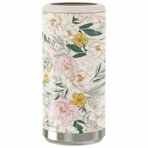 Floral Print - Slim Can Cooler - Stainless Steel Skinny Can Cooler for Slim Beer & Hard Seltzer | Stainless Steel - 12oz Sleeve, Double Wall Vacuum Insulated Drink Holder