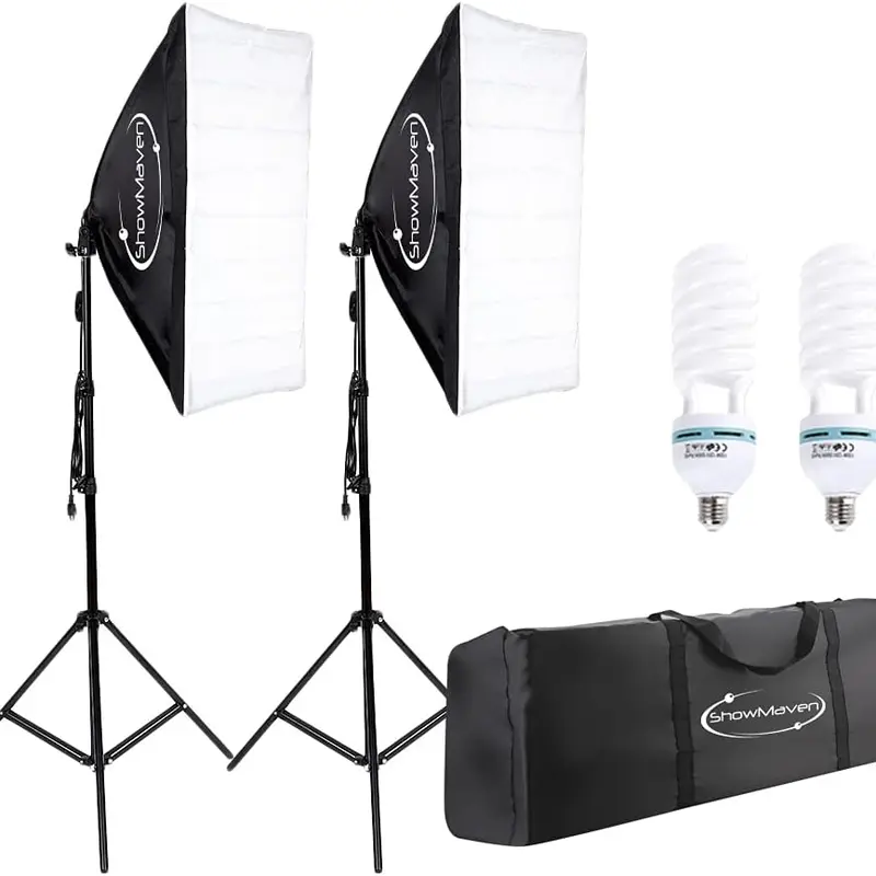 Studio Softbox Lighting Kit for Portrait & Product Photography, Camera Accessories with 2x135W 5500K Continuous Bulbs, 2x20"x28" Softboxes, 2xAdjustable Light Stands (27in-78in/200cm), Adjustable Light Stand
