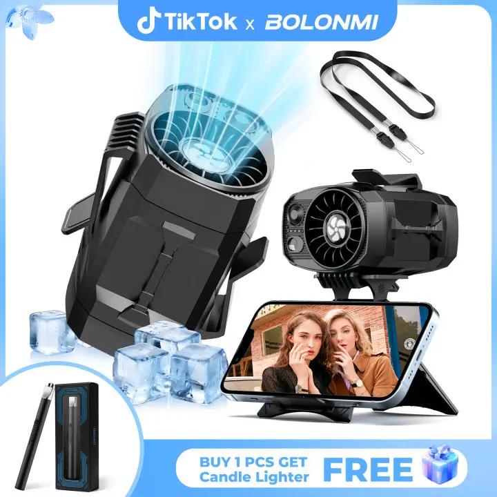 【BOLONMI】 6-in-1 Portable Waist Fan with 4-Speed Ultra-Strong Airflow, Rechargeable Personal Fan with LED Flashlight & Foldable Stand, Lightweight Wai