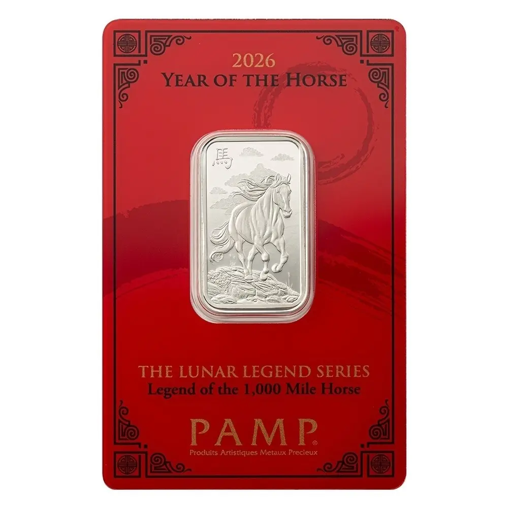 2026 PAMP Lunar Legends 1000-Mile Horse 10g Silver Proof-Like Bar, Encased in Assay Card (Collectible Bullion Alternative)
