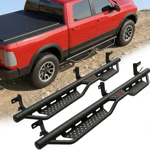 Compatible with 2009-2018 Dodge Ram 1500, 2019-2024 1500 Classic, 2010-2026 Ram 2500 and 3500 Crew Cab Running Boards Compatible, Heavy-Duty Steel Dual Stair Designs