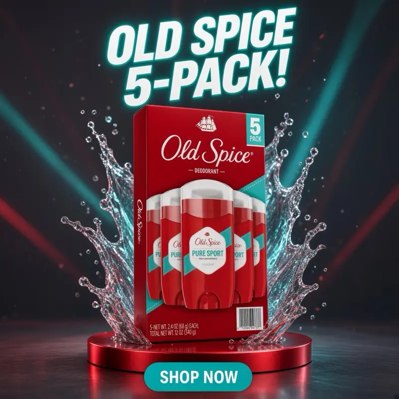 Old Spice Pure Sport Scented Daily Water-Resistant Complete Deodorant (Pack of 5, 3.0 oz) - Men's Long Lasting Sweat Control Fragrances, Alcohol-Free Body Care for Everyday & Sport Use
