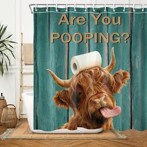 Funny Farmhouse Shower Curtain Highland Cow Bathroom Shower Curtain Set Cute Novelty Shower Curtains Cloth Fabric Shower Curtain Green