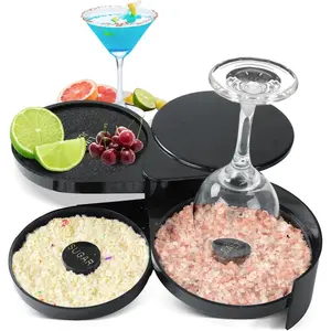 3 Tier Glass Rimmer Set with Labeled Compartments, Bartender Tool for Margarita Cocktail, Separates Salt Sugar Lime, Dishwasher Safe & Prevents Flavor Mixing