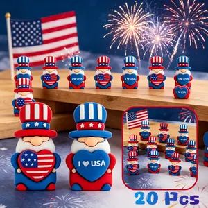 20 Pcs 4th of July Mini Patriotic Gnomes Decorations Independence Day Decor Tiny Small Miniature Figurines for Veterans Memorial 250th Anniversary Party Favors Bulk Gifts Home Table Ornaments Decor