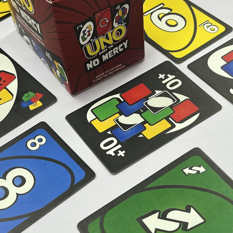 UNO No Mercy Card Game with Takeaway Storage Tin – Includes Extra Cards, Tougher Rules & Punishments – Fun for Kids, Adults & Family Game Nights