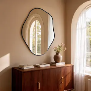 Modern Irregular Wall Mirror Black Aluminum Frame Living Room Decorative Mirror
