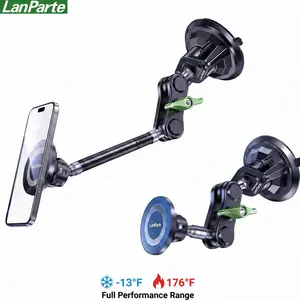 LanParte Military-Grade Aluminum Cell Phone Mount, 360° Adjustable Heavy-Duty Universal Smartphone Holder, Vacuum Car Phone Stand for Truck Drivers with Anti-Shake Ultra-Stable Design & Enhanced Magnetic Mount Adjustable Magnetic Car Phone Mount