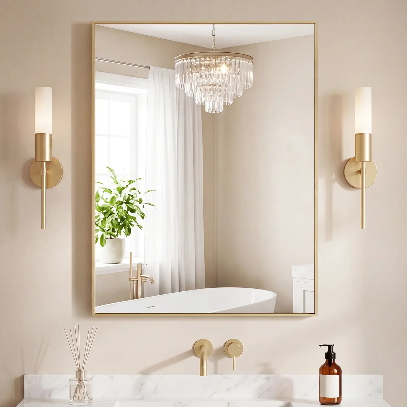 Arched Wall Mirror, Bathroom Mirrors for Over Sink, Tempered Glass & Anti Rust Metal Frame, Decor for Entryway, Living Room, Bedroom, Vanity