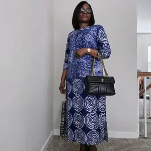 CLEARANCE SALES!1!!!Adire Blue Swirl Shift Dress - Elegant Long Sleeve Midi with Unique Spiral Pattern for Women