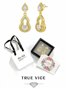 Fortune Twin Heart Gourd diamond drop earrings Comes with exquisite drawer jewelry box, ideal gift for ladies on festivals and anniversaries
