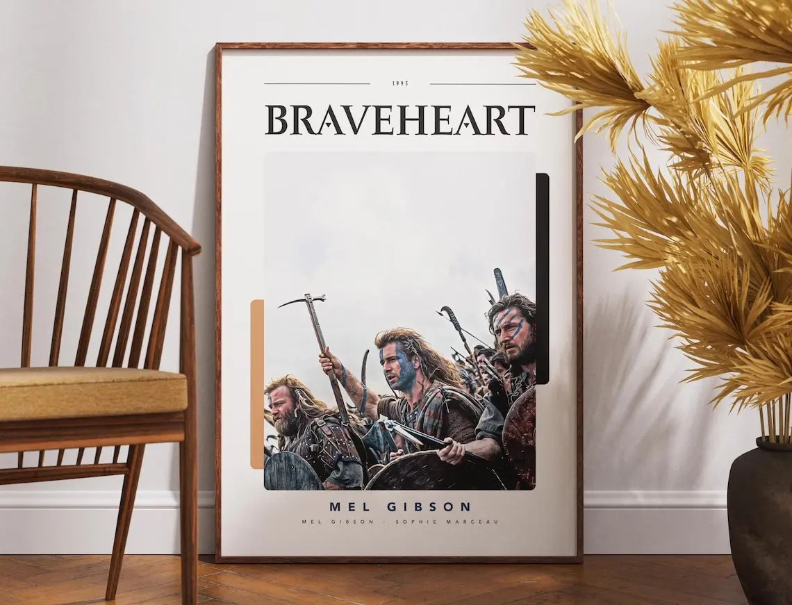 Braveheart Poster, Print Poster, Movie Lovers Gift, Printable Art, Mel Gibson, Decor Idea, Film Poster, Vintage Poster, Retro Poster, Gift