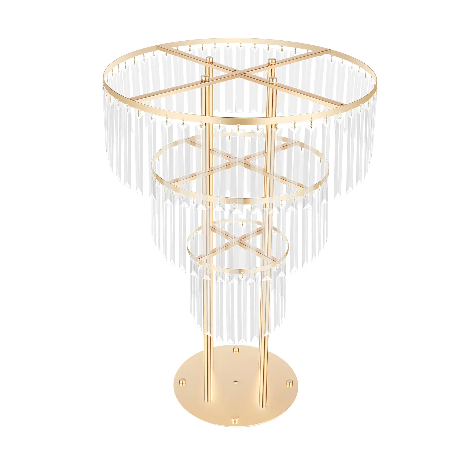 72 cm Height 3-Tier Gold Crystal Round Art Deco Flower Stand, 28 cm Base Diameter Modern Elegant Acrylic Metallic Decorative Centrepieces, Festive Party Supplies for Wedding Anniversary Events, Decoration, Photo Booths