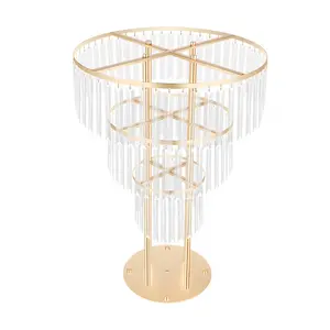 3 Tier Gold Crystal Flower Stand Round Wedding Party Centerpiece Acrylic Display Rack for Dessert Table Cake Decor Event Celebration