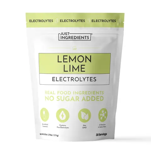 Just Ingredients Lemon Lime Electrolytes - 30 Servings - Supports Daily Hydration, Electrolyte Balance & Muscle Recovery* - 3:1 Potassium-to-Sodium Ratio - Drink Mix - Coconut Water, Sea Salt, Trace Minerals